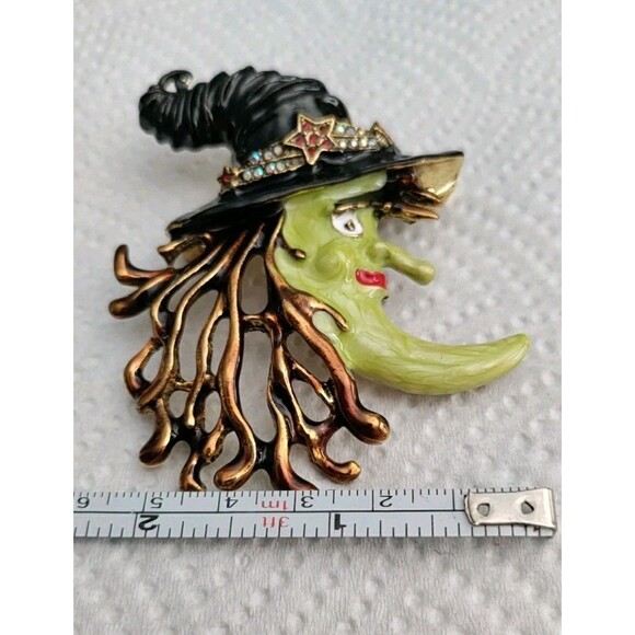 KIRKS FOLLY Witch Moon Brooch Pin Enamel Large AB Crystal  Signed - Picture 3 of 4